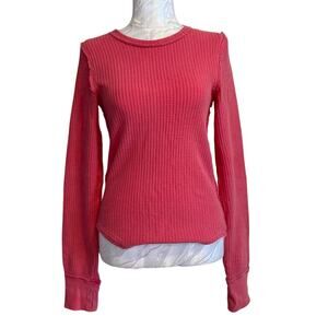We The Free Pink Cotton Waffle Knit Grunge Thermal Long Sleeve Top Size Small